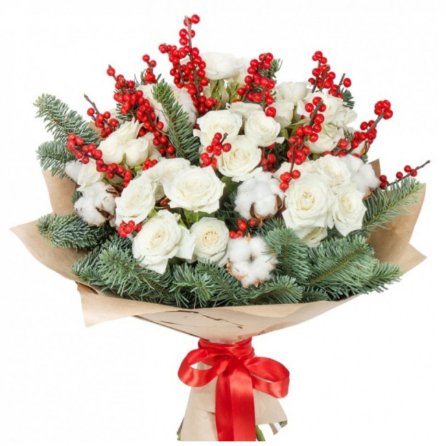 Букет цветов "Новогодний букет из кустовых роз" Букет цветов "Новогодний букет из кустовых роз"